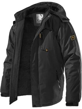 🆕 Trekek Men's Black Fleece Lined Waterproof Hooded Outdoor Ski Jacket Coat